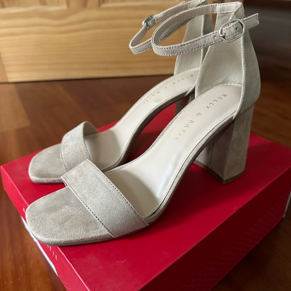 Kelly & Katie Taupe Suede Block Heels